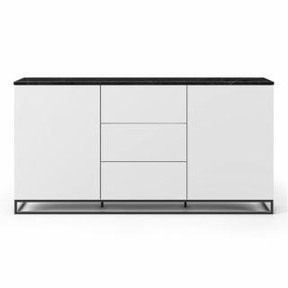 Buffet WHITY 2 blanc mat 180cm 2 portes/3 tiroirs Plateau en Marbre noir avec piètement noir Buffet WHITY 2 blanc mat 180cm 2 portes/3 tiroirs Plateau en Marbre noir avec piètement noir